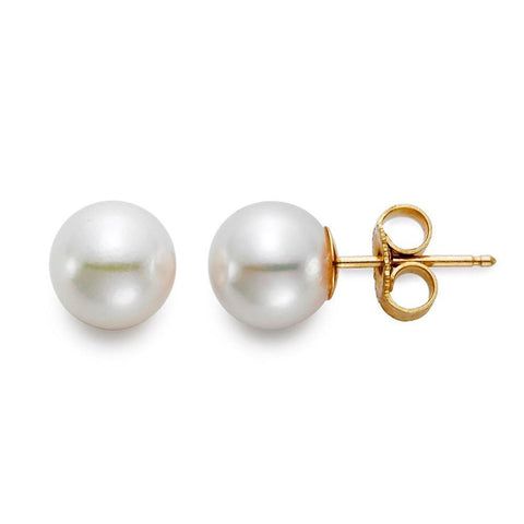 18KT YELLOW GOLD 7-7.5MM "A" CULTURED PEARL STUD EARRINGS
