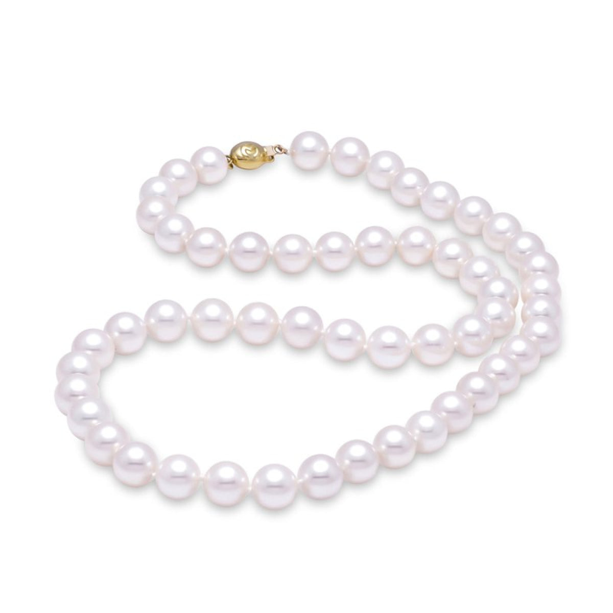 Mastoloni Jewelry - Akoya Pearl 18K Yellow Gold Ball Clasp 8-8.5mm Silver Rose A+ Strand Necklace | Manfredi Jewels