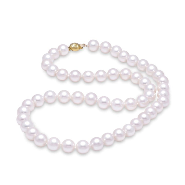 Mastoloni Jewelry - Akoya Pearl 18K Yellow Gold Ball Clasp 8-8.5mm Silver Rose A+ Strand Necklace | Manfredi Jewels