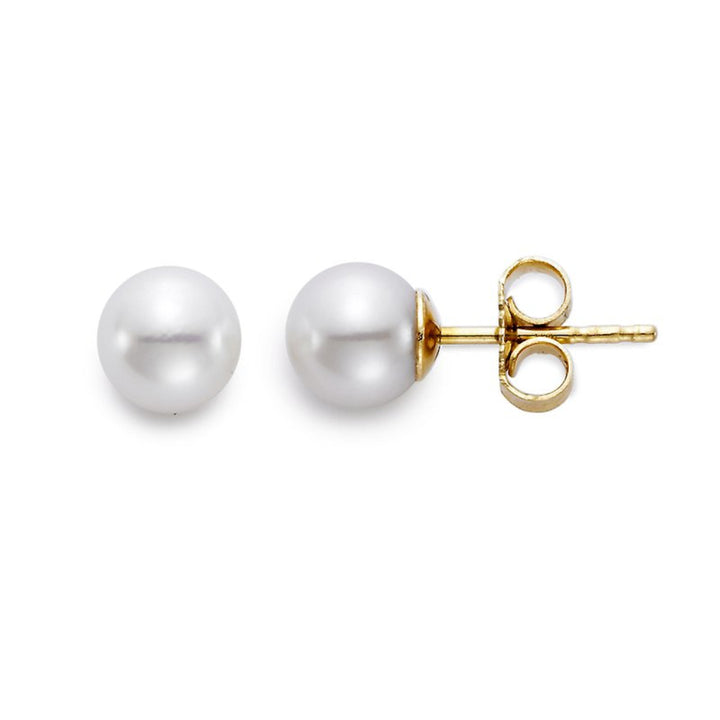 Mastoloni Jewelry - Akoya Pearl 18K Yellow Gold 6-6.5mm White AA Stud Earrings | Manfredi Jewels