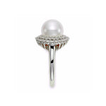 Mastoloni Jewelry - Cultured Fresh Water White Pearl 18K White Gold 10.5mm Double Halo Diamond Ring | Manfredi Jewels