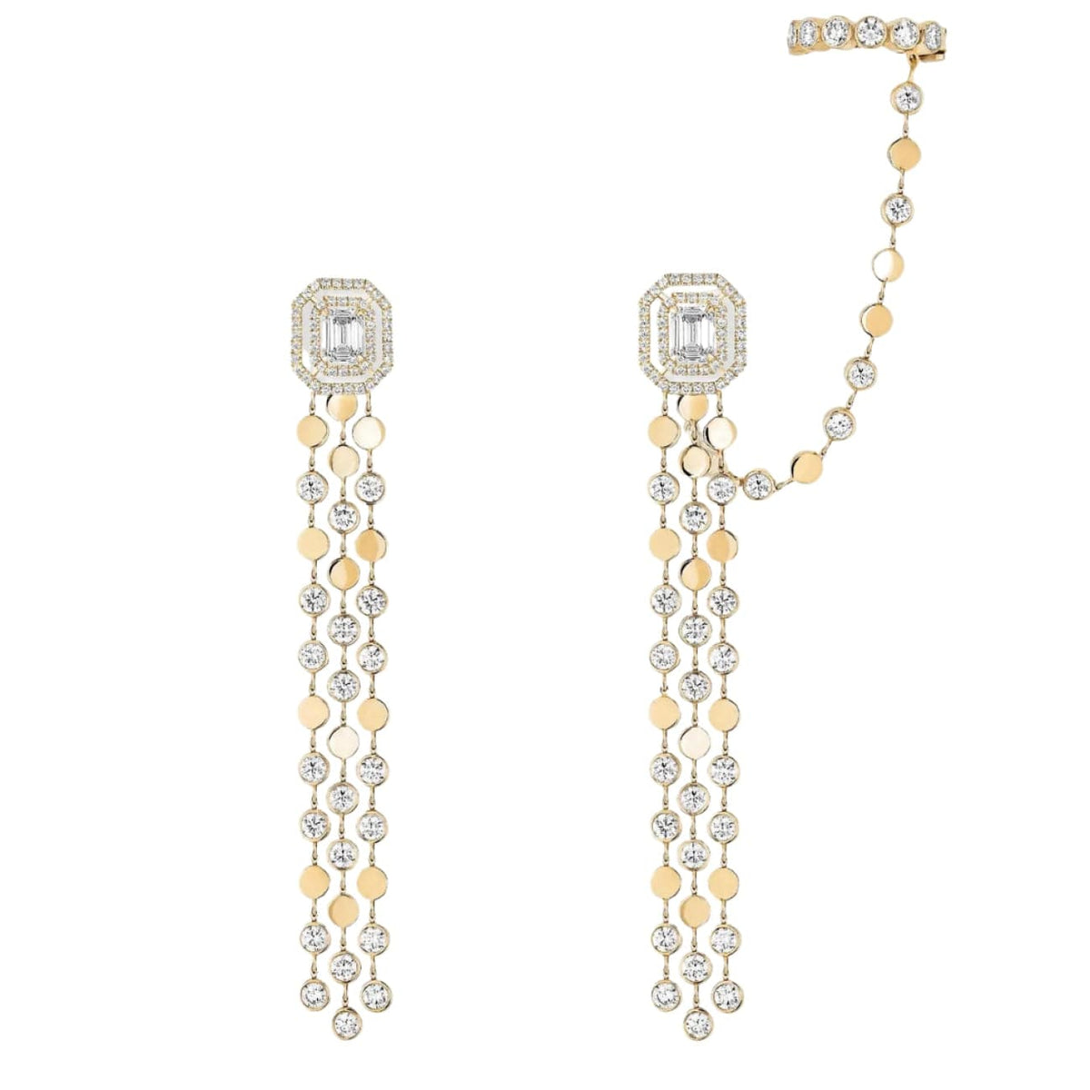 Messika Jewelry - D-Vibes 18K Yellow Gold Multi-Row Diamond Earrings | Manfredi Jewels
