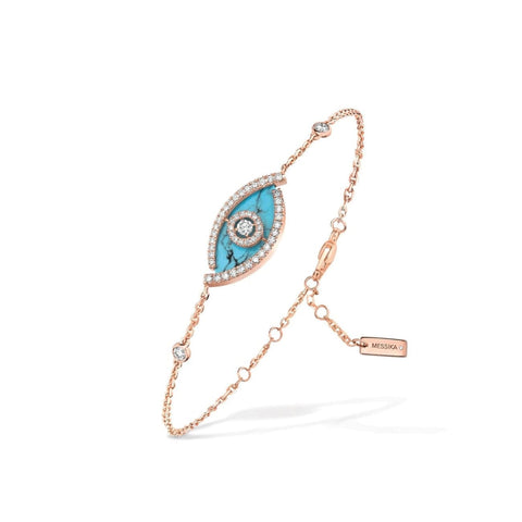 Lucky Eye 18K Rose Gold Diamonds & Turquoise Bracelet