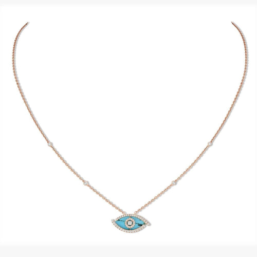 Messika Jewelry - Lucky Eye 18K Rose Gold Diamonds & Turquoise Necklace | Manfredi Jewels