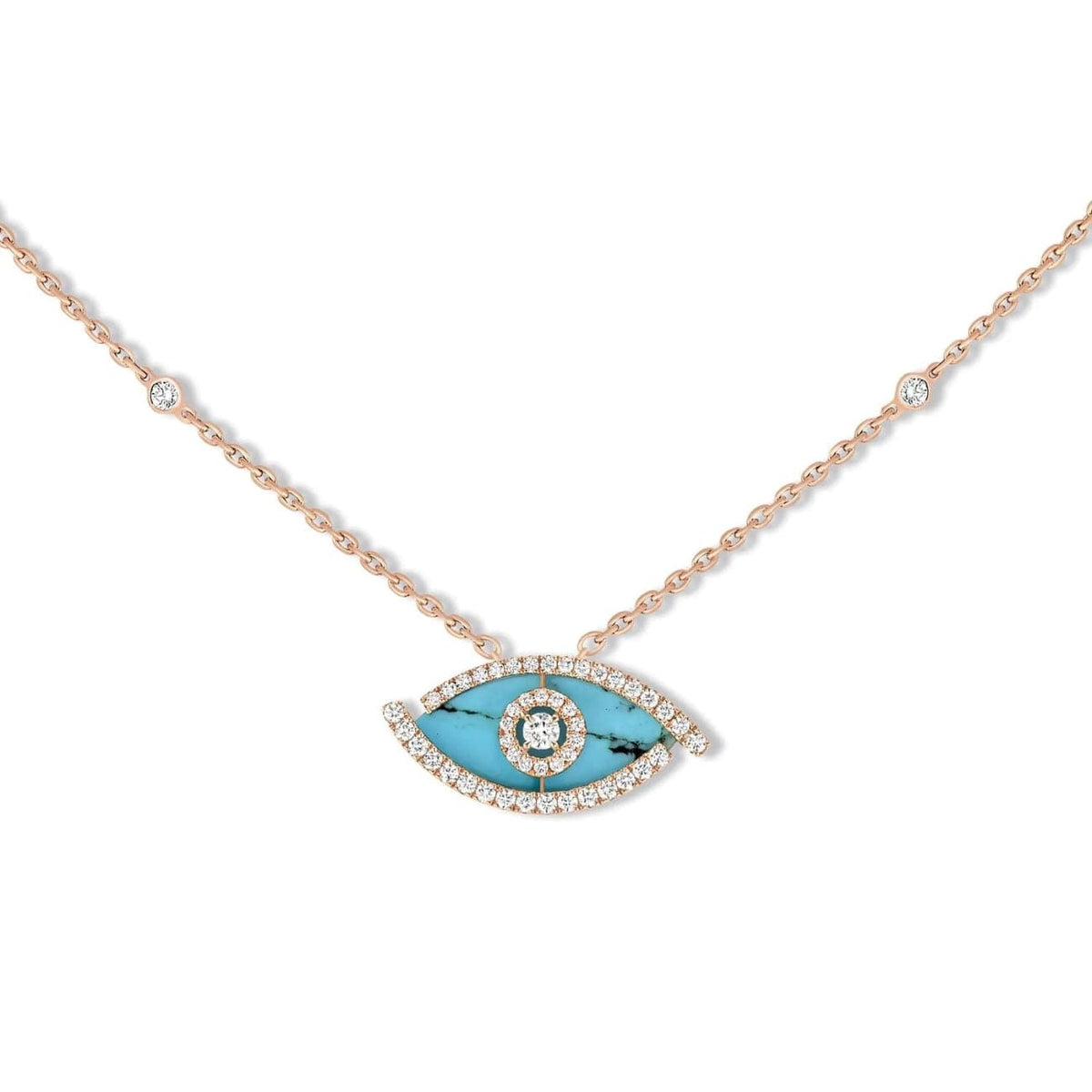 Messika Jewelry - Lucky Eye 18K Rose Gold Diamonds & Turquoise Necklace | Manfredi Jewels