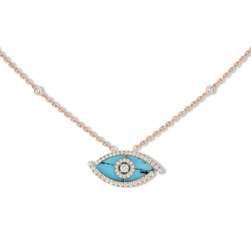 Messika Jewelry - Lucky Eye 18K Rose Gold Diamonds & Turquoise Necklace | Manfredi Jewels