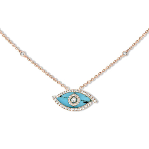 Lucky Eye 18K Rose Gold Diamonds & Turquoise Necklace
