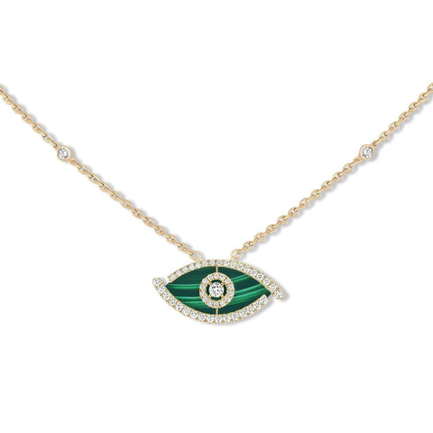 Lucky Eye 18K Yellow Gold Malachite Diamond Pavé Necklace
