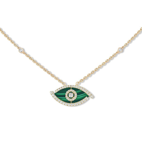 Lucky Eye 18K Yellow Gold Malachite Diamond Pavé Necklace