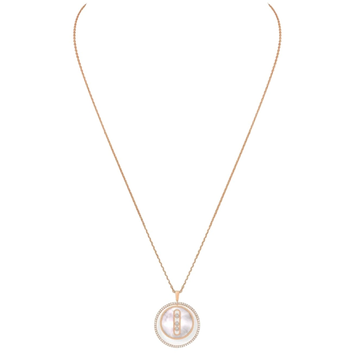 Messika Jewelry - Lucky Move 18K Rose Gold Mother-Of-Pearl Petite Model Diamond Necklace | Manfredi Jewels