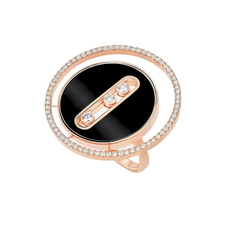 Lucky Move 18K Rose Gold Onyx Large Model Diamond Ring