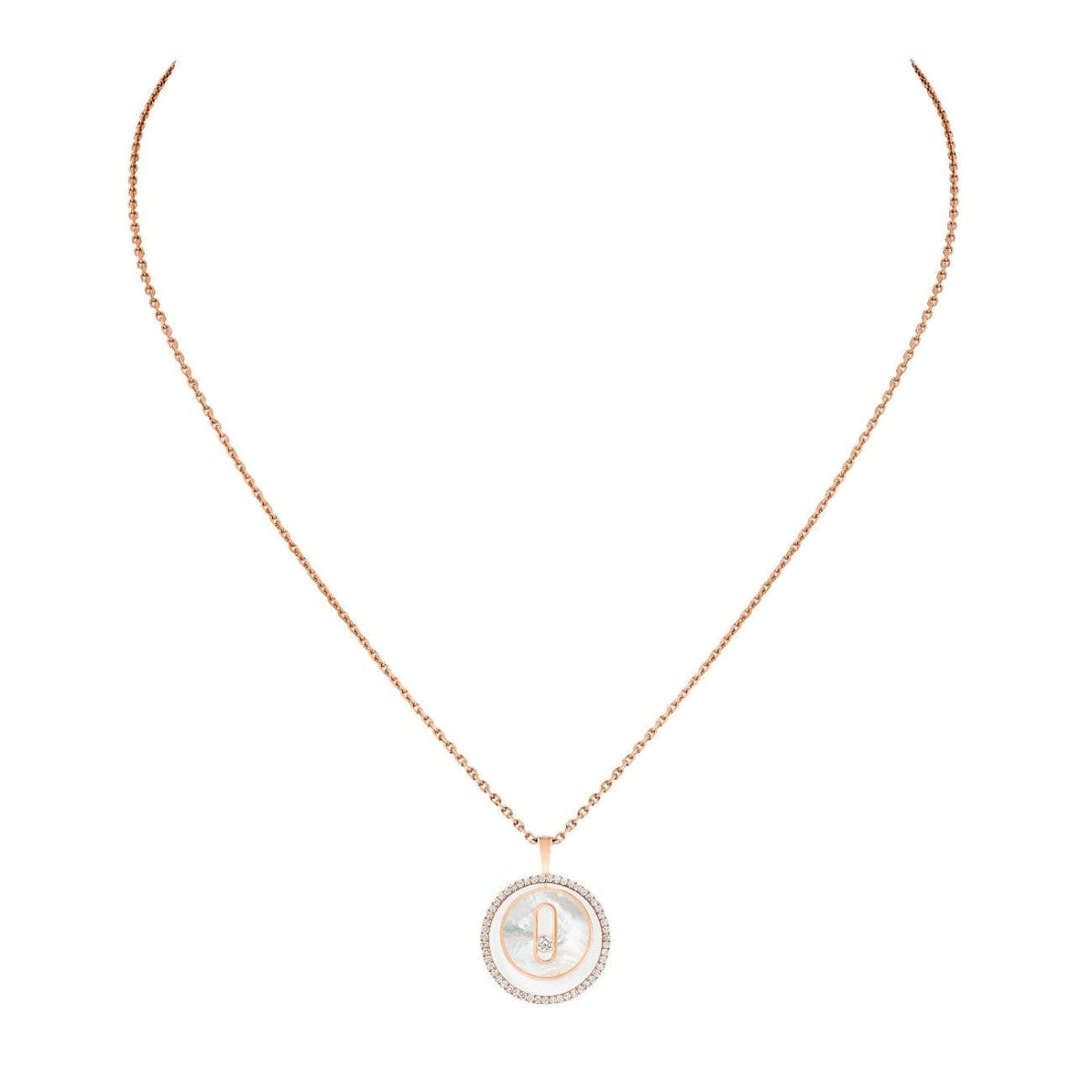 Messika Jewelry - Lucky Move 18K Rose Gold White Mother Of Pearl Petite Model Diamond Necklace | Manfredi Jewels