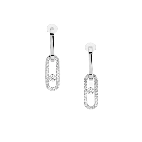 Move Link 18K White Gold Diamond Pavé Drop Earrings