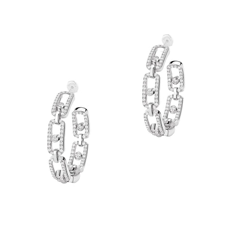 Move Link 18K White Gold Diamond SM Hoop Earrings