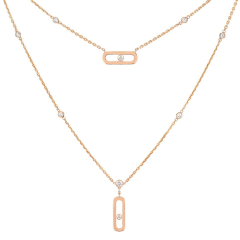 Move Uno 18K Rose Gold 2 Rows Diamond Necklace