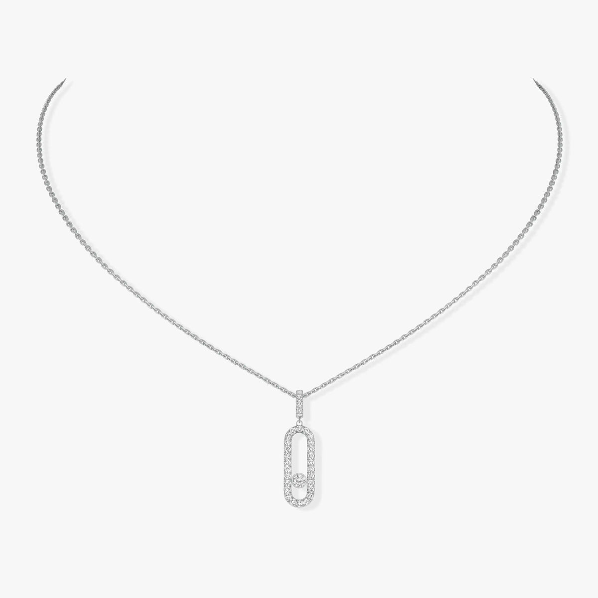 Messika Jewelry - Move Uno 18K White Gold Large Model Pavé Diamond Necklace | Manfredi Jewels