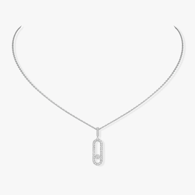 Messika Jewelry - Move Uno 18K White Gold Large Model Pavé Diamond Necklace | Manfredi Jewels