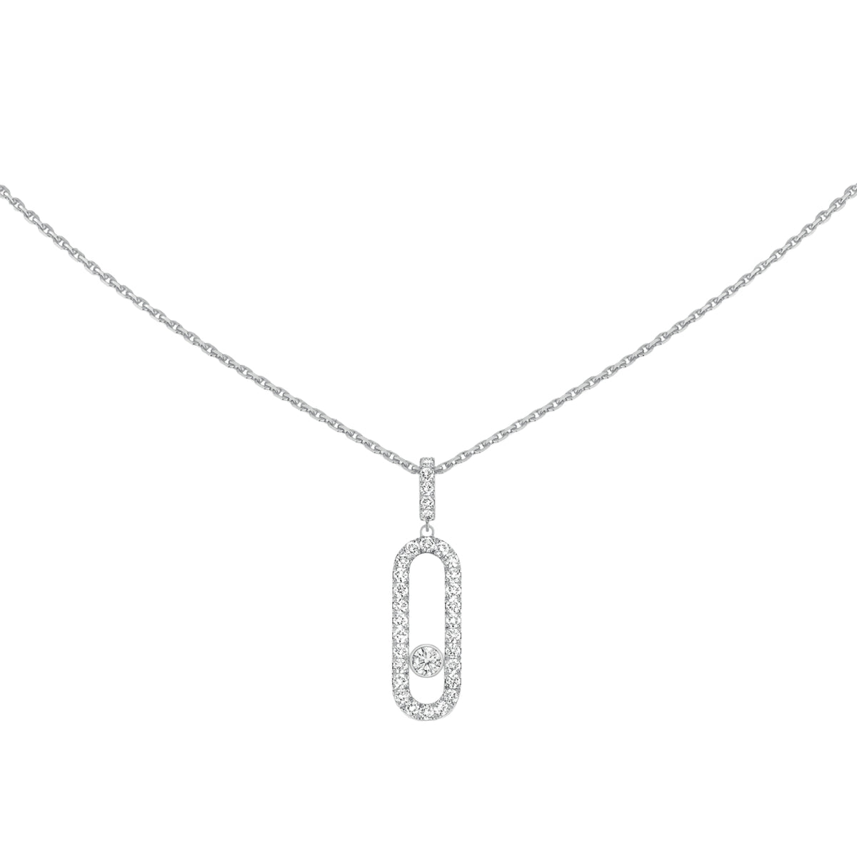 Messika Jewelry - Move Uno 18K White Gold Large Model Pavé Diamond Necklace | Manfredi Jewels