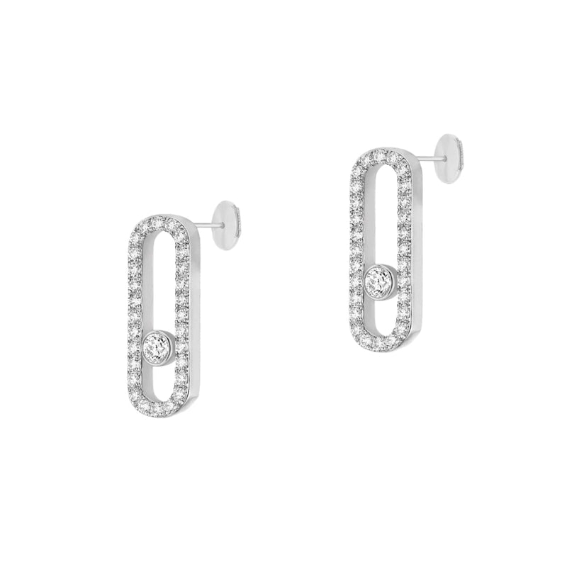 Messika Jewelry - Move Uno 18K White Gold Pavé - Set Diamond Earrings | Manfredi Jewels