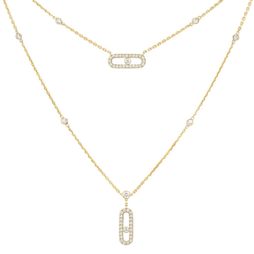 Messika Jewelry - Move Uno 18K Yellow Gold 2 Rows Pavé Diamond Necklace | Manfredi Jewels