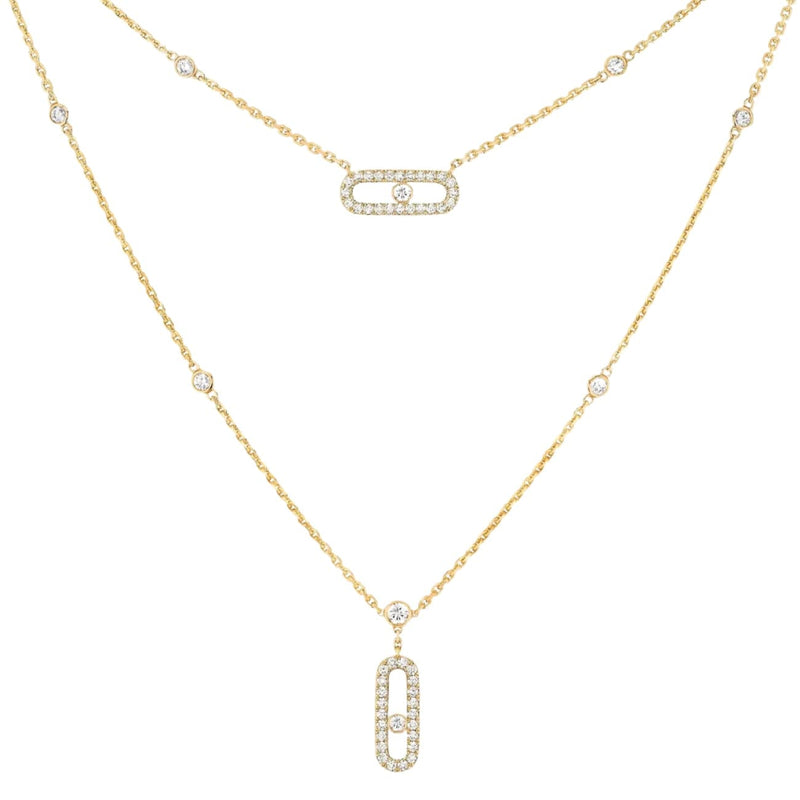 Messika Jewelry - Move Uno 18K Yellow Gold 2 Rows Pavé Diamond Necklace | Manfredi Jewels