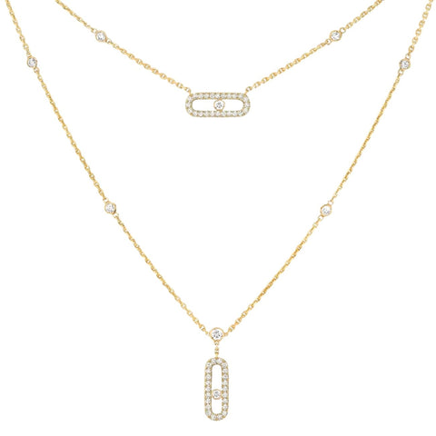 Move Uno 18K Yellow Gold 2 Rows Pavé Diamond Necklace