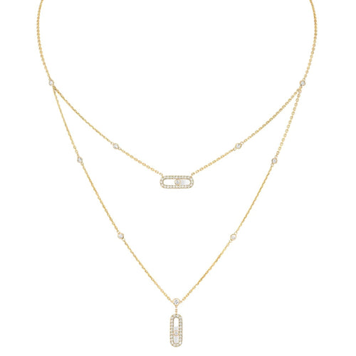 Messika Jewelry - Move Uno 18K Yellow Gold 2 Rows Pavé Diamond Necklace | Manfredi Jewels