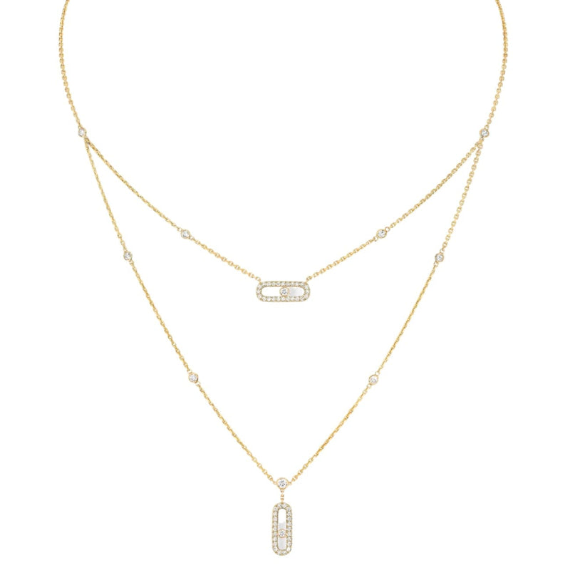 Messika Jewelry - Move Uno 18K Yellow Gold 2 Rows Pavé Diamond Necklace | Manfredi Jewels