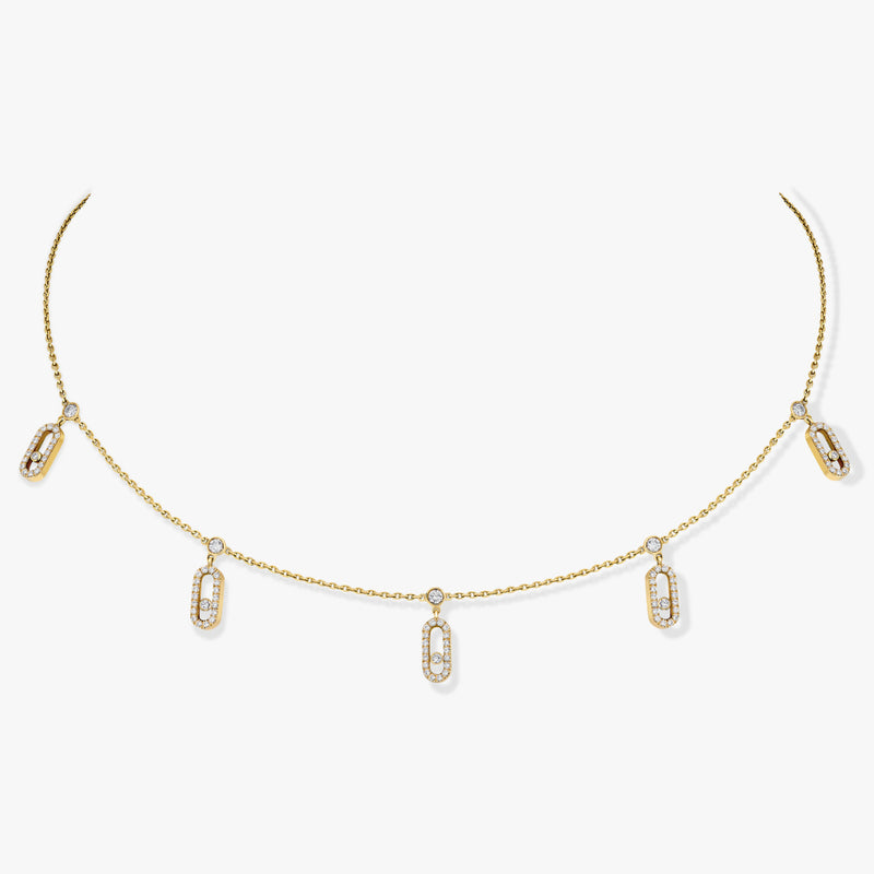 Messika Jewelry - Move Uno 18K Yellow Gold Pavé Drop Diamond Pendant Choker Necklace | Manfredi Jewels