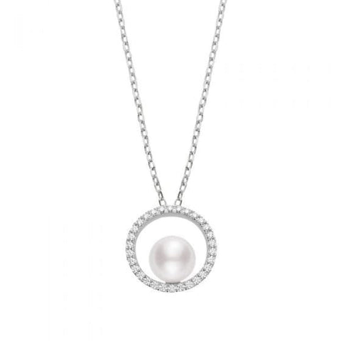 18K White Gold Akoya Cultured Diamonds Pearl Pendant
