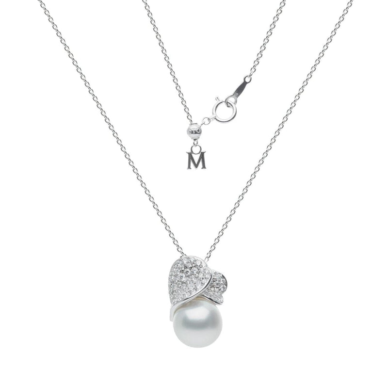 Mikimoto Jewelry - 18K White Gold Akoya Cultured Pearl Drop With Diamond Pave Necklace | Manfredi Jewels