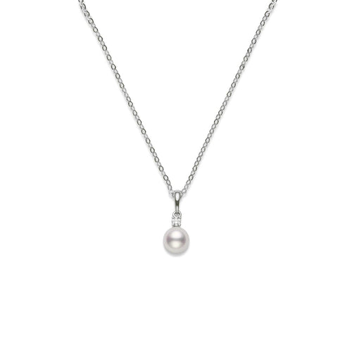 Mikimoto Jewelry - 18K White Gold Cultured Pearl Diamond Pendant | Manfredi Jewels