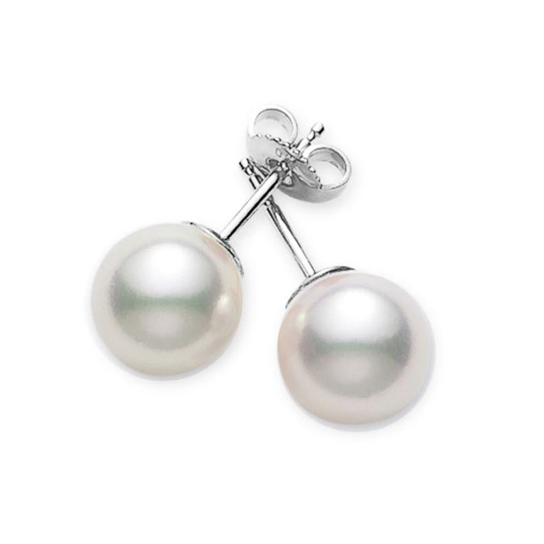 Mikimoto Jewelry - 18K White Gold Stud Earrings With 7 - 7.5 mm A + Akoya cultured Pearls | Manfredi Jewels