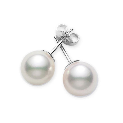 18K White Gold Stud Earrings With 7-7.5 mm A+ Akoya cultured Pearls