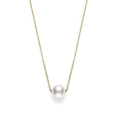 18K Yellow Gold Akoya Cultured Single Pearl Pendant Necklace