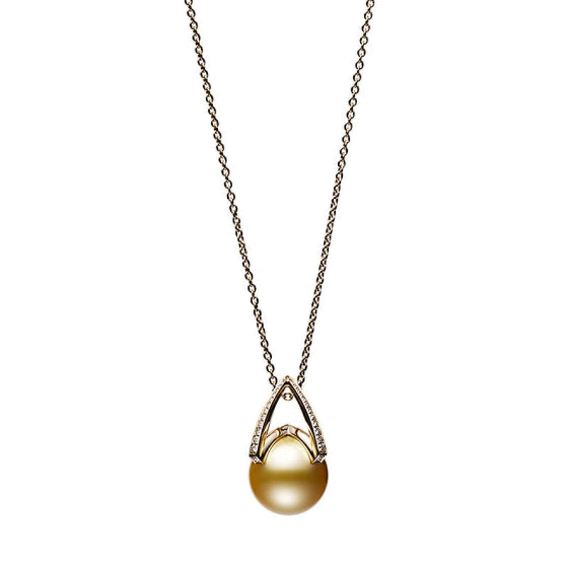 Mikimoto Jewelry - M Collection 18K Yellow Gold Golden South Sea Cultured Pearl & Diamond Pendant Necklace | Manfredi Jewels
