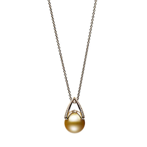 18K Yellow Gold M Collection Golden South Sea Cultured Pearl with Diamonds Pendant