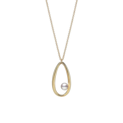 18K Yellow Gold Moon Dew Akoya Cultured Pearl Pendant