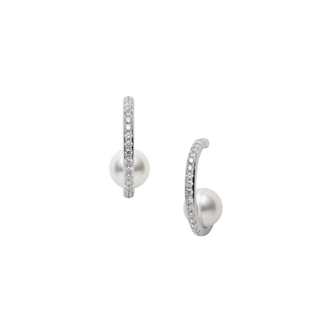 Akoya 18K White Gold Floating Cultured Pearl & Diamond Hoop Earrings