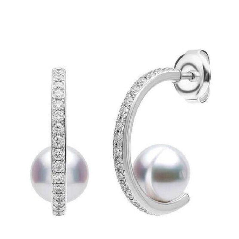 Mikimoto Jewelry - Akoya 18K White Gold Floating Cultured Pearl & Diamond Hoop Earrings | Manfredi Jewels