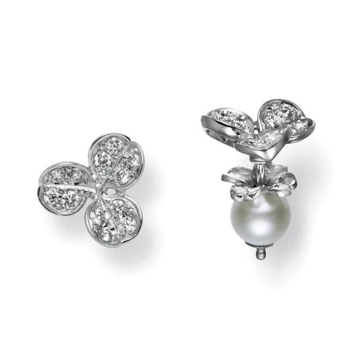 Mikimoto Jewelry - Akoya 18K White Gold Fortune Leaves Cultured Pearl & Diamond Stud Earrings | Manfredi Jewels