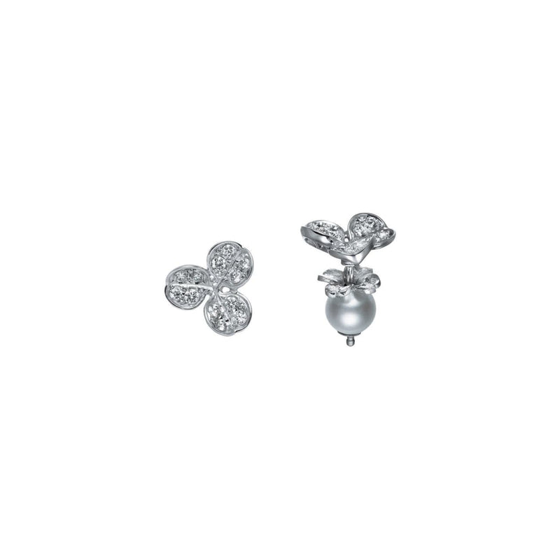 Mikimoto Jewelry - Fortune Leaves 18K White Gold Akoya Cultured Pearl & Diamond Stud Earrings | Manfredi Jewels
