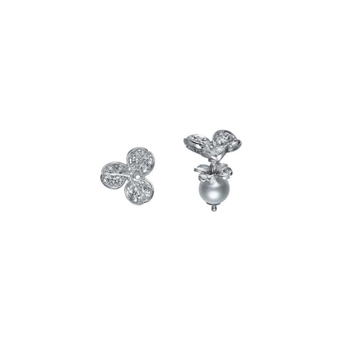 Akoya 18K White Gold Fortune Leaves Cultured Pearl & Diamond Stud Earrings