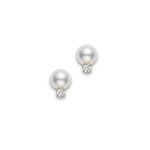 Mikimoto Jewelry - Akoya 18K Yellow Gold Cultured Pearl & Diamond Small Drop Earrings | Manfredi Jewels