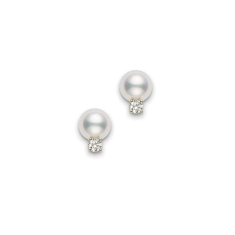 Akoya 18K Yellow Gold Cultured Pearl & Diamond Small Drop Earrings