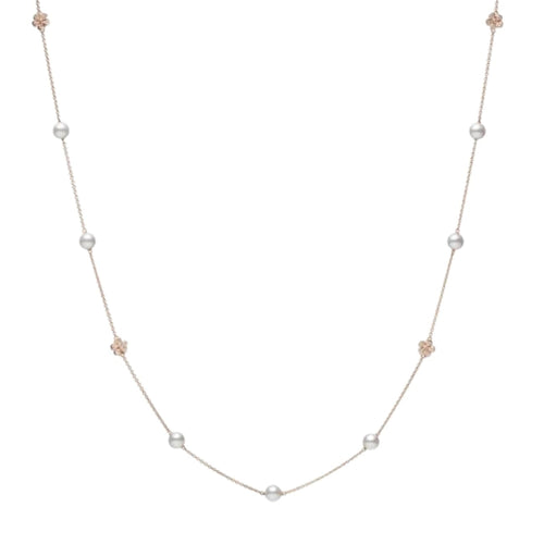 Mikimoto Jewelry - Cherry Blossom 18K Pink Gold Akoya cultured pearl Diamond Necklace | Manfredi Jewels