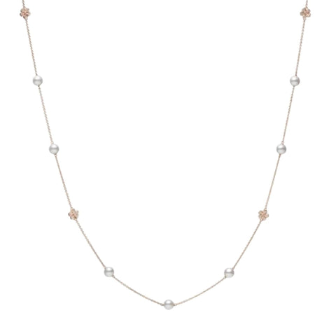Cherry Blossom 18K Pink Gold Akoya cultured pearl Diamond Necklace