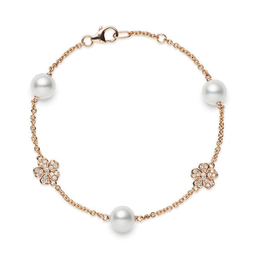 Mikimoto Jewelry - Cherry Blossom 18K Rose Gold Akoya Cultured Pearl & Diamond Bracelet | Manfredi Jewels
