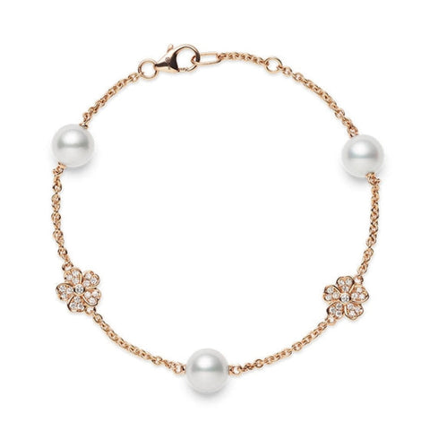 Cherry Blossom 18K Rose Gold Akoya Cultured Pearl & Diamond Bracelet