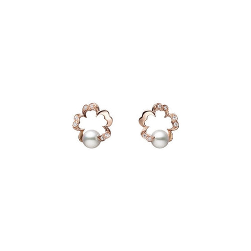 Mikimoto Jewelry - Cherry Blossom Akoya 18K Rose Gold Cultured Pearl & Diamond Earrings | Manfredi Jewels